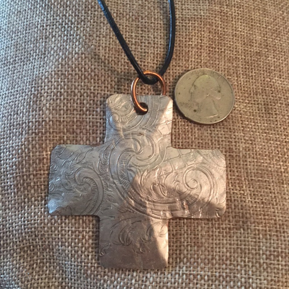 Large Tony Davis Silver Copper Textured Cross - Picture 4 of 7